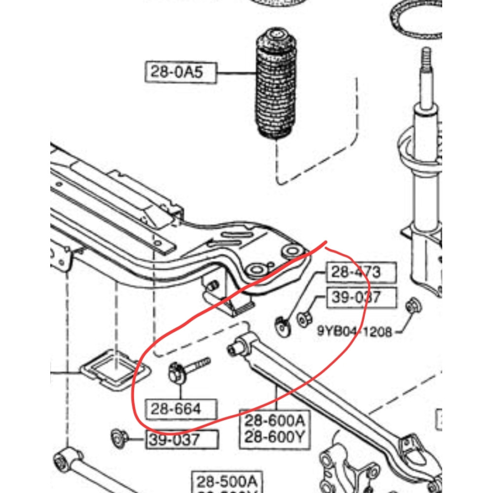 2nd gen Mazda Mx6 Rear suspension One Bolt w/ adjustment washer. and nut(Rear, Lower)
